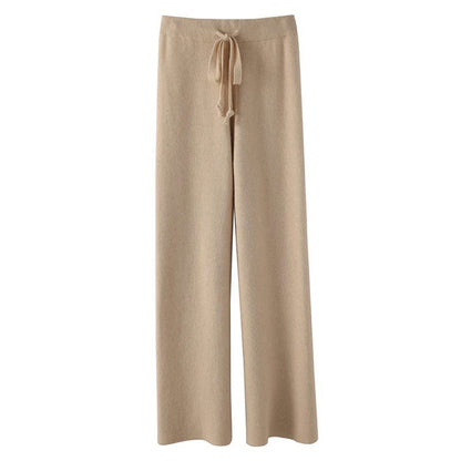 Giulia Relaxed Fit Knitted Pants | Drawstring Waist Ribbed Waistband Pants