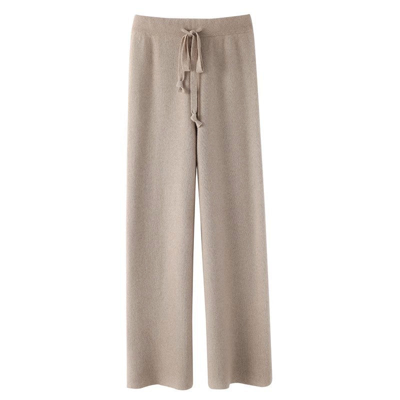 Giulia Relaxed Fit Knitted Pants | Drawstring Waist Ribbed Waistband Pants