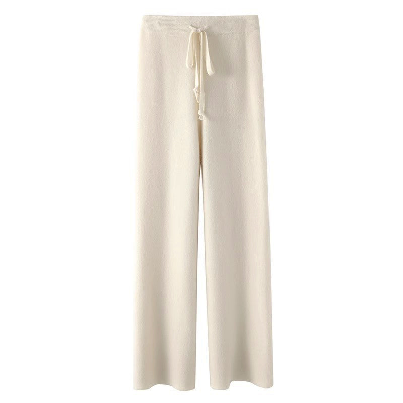 Giulia Relaxed Fit Knitted Pants | Drawstring Waist Ribbed Waistband Pants