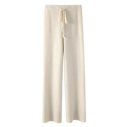 Giulia Relaxed Fit Knitted Pants | Drawstring Waist Ribbed Waistband Pants