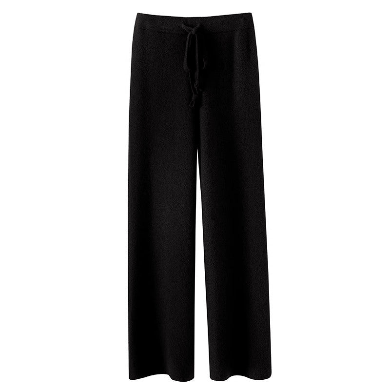 Giulia Relaxed Fit Knitted Pants | Drawstring Waist Ribbed Waistband Pants