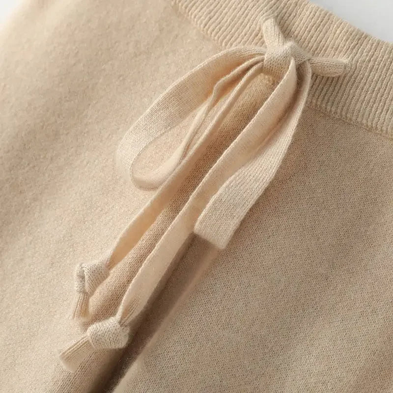 Giulia Relaxed Fit Knitted Pants | Drawstring Waist Ribbed Waistband Pants