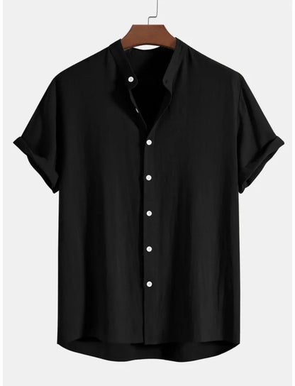 Men's Shirt - Short Sleeve - Mandarin Collar - Lightweight Breathable Fabric - Casual Fit