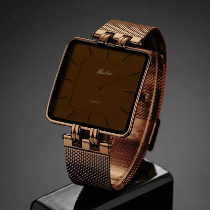Isla Mesh Square Face Wristwatch | Solid Strap Wristwatch