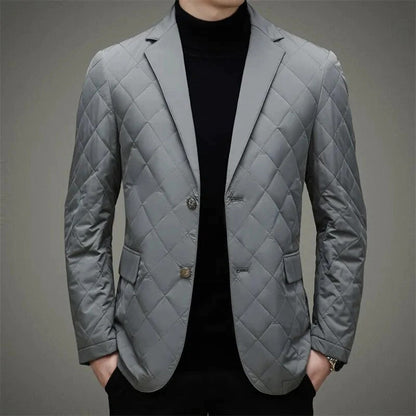 Men's Jacket – Slim Fit – Padded Quilted – Button Closure – Notch Lapel
