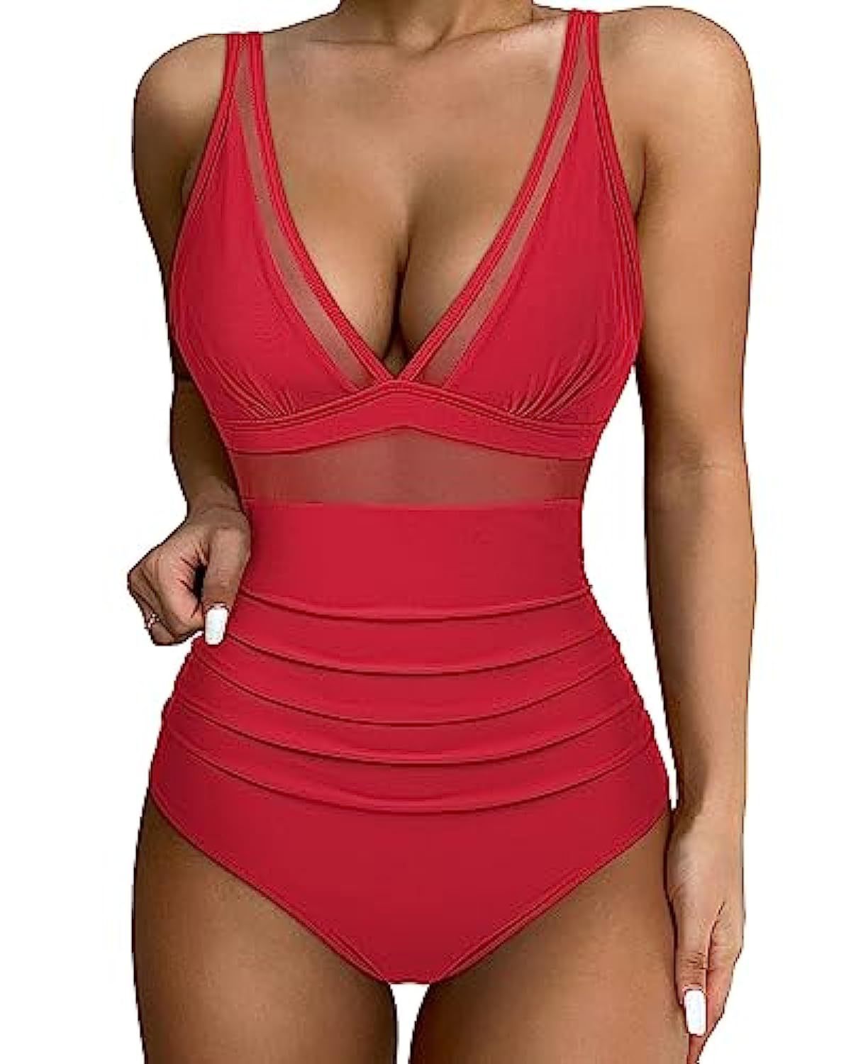 Swimsuit for Women – Tailored Fit – Deep V-Neck – Mesh and High Leg Cut