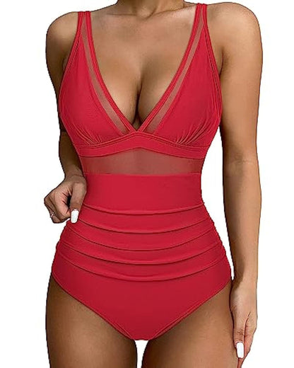 Swimsuit for Women – Tailored Fit – Deep V-Neck – Mesh and High Leg Cut