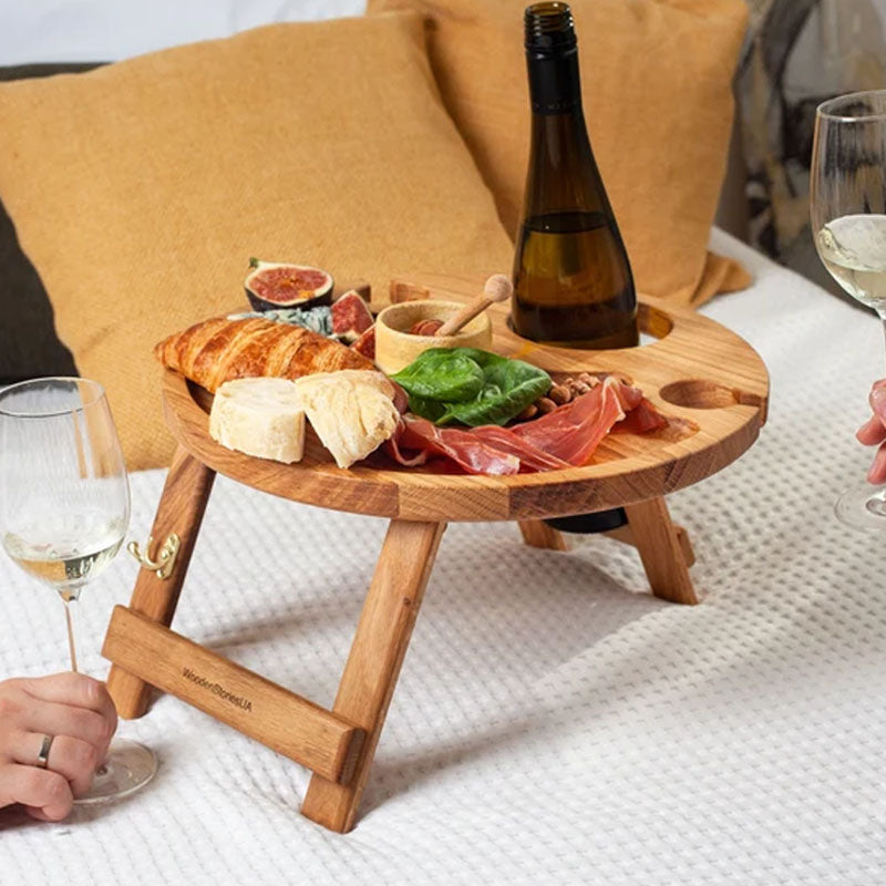 Nordic Oak Foldable Table with Wine Glass Slots