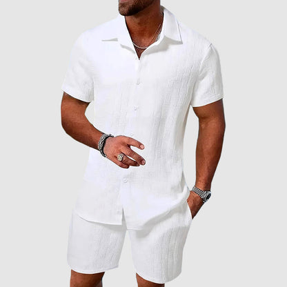 Men's Set with Shirt and Shorts – Relaxed Fit – Button Closure – Breathable Blend