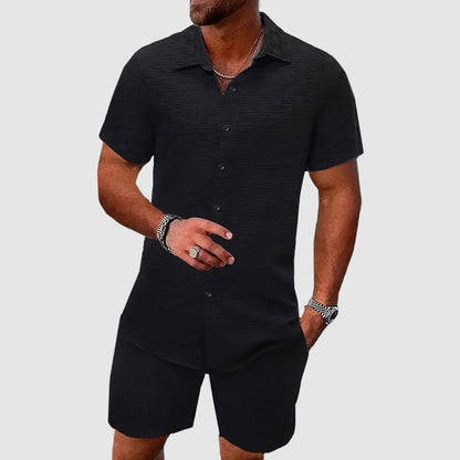 Men's Set with Shirt and Shorts – Relaxed Fit – Button Closure – Breathable Blend