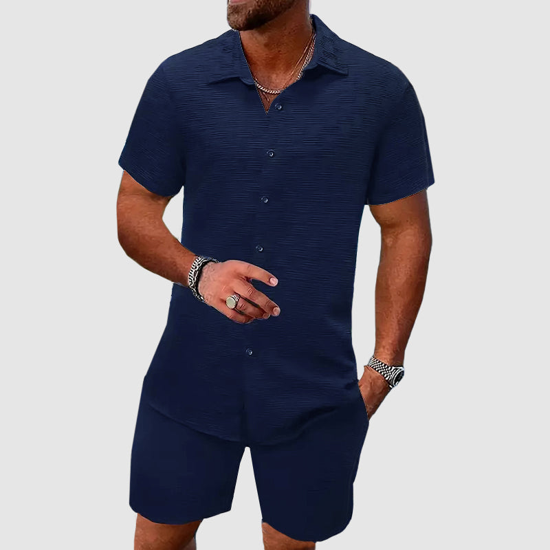 Men's Set with Shirt and Shorts – Relaxed Fit – Button Closure – Breathable Blend