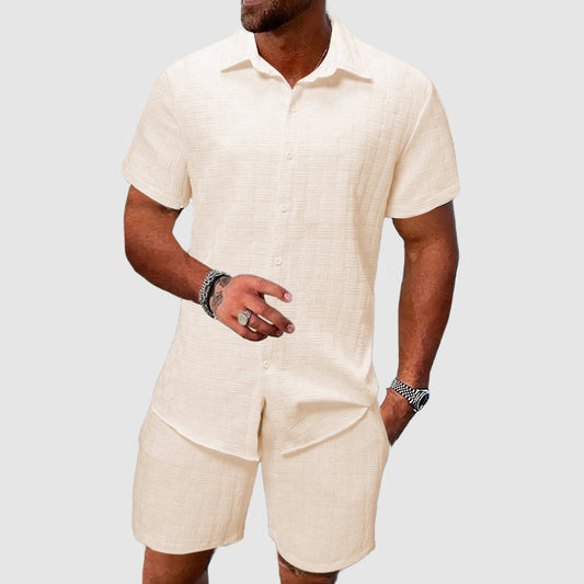 Men's Set with Shirt and Shorts – Relaxed Fit – Button Closure – Breathable Blend
