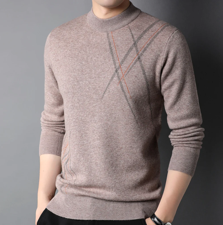 Men's Sweater – Slim Fit – Soft Wool Quality – Ribbed Edges – Elegant Diagonal Structure