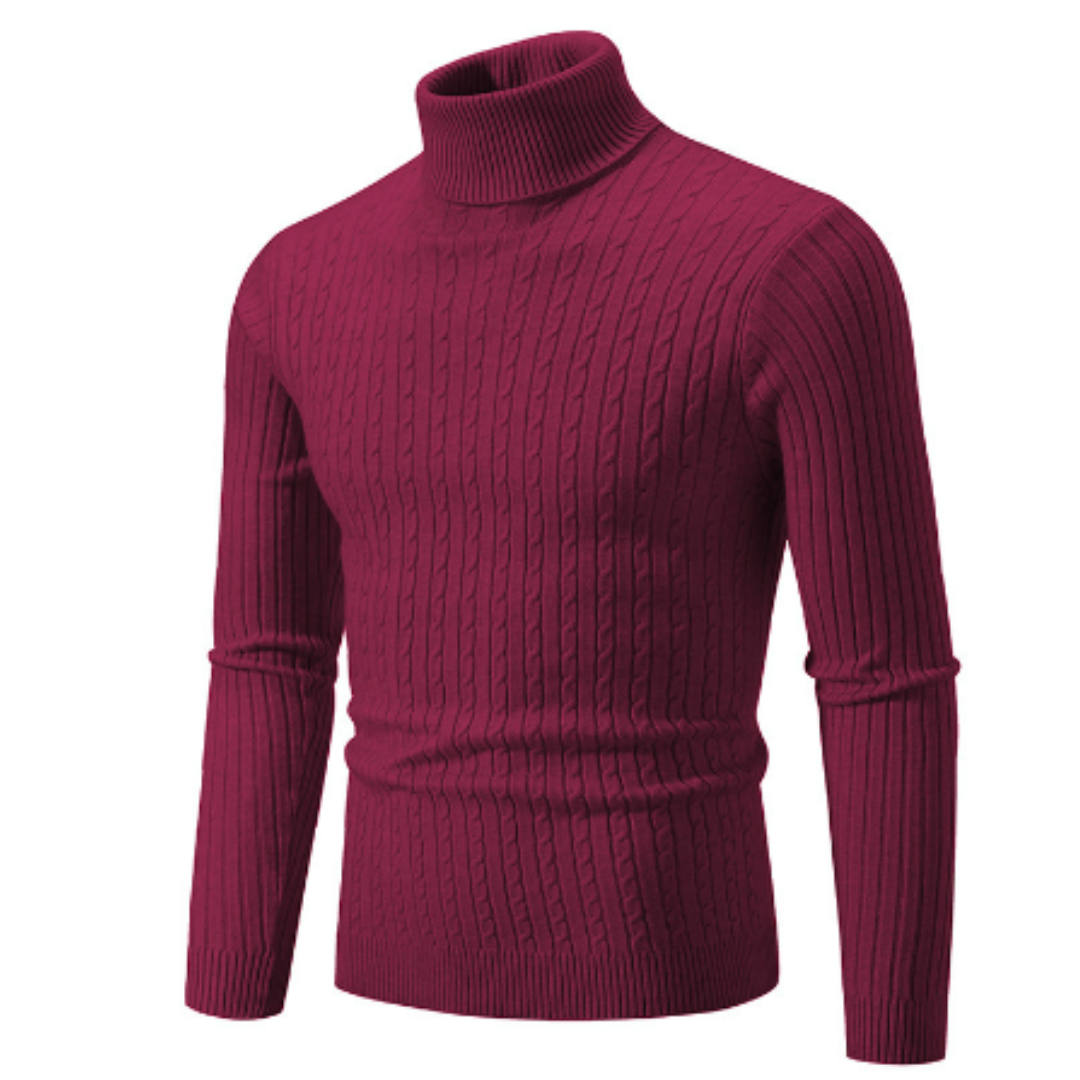 Men's Turtleneck Sweater – Slim Fit – Wool – Cable Knit – Rib Collar and Cuffs