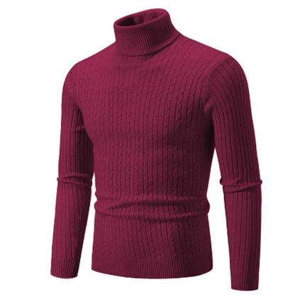 Men's Turtleneck Sweater – Slim Fit – Wool – Cable Knit – Rib Collar and Cuffs