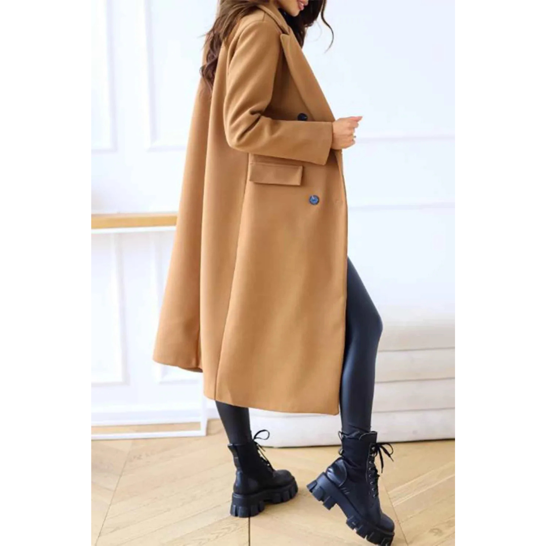 Women's Long Coat – Oversized Fit – Wool Quality – Double Breasted – Classic Details