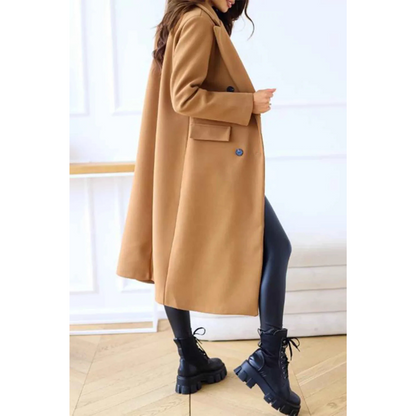 Women's Long Coat – Oversized Fit – Wool Quality – Double Breasted – Classic Details