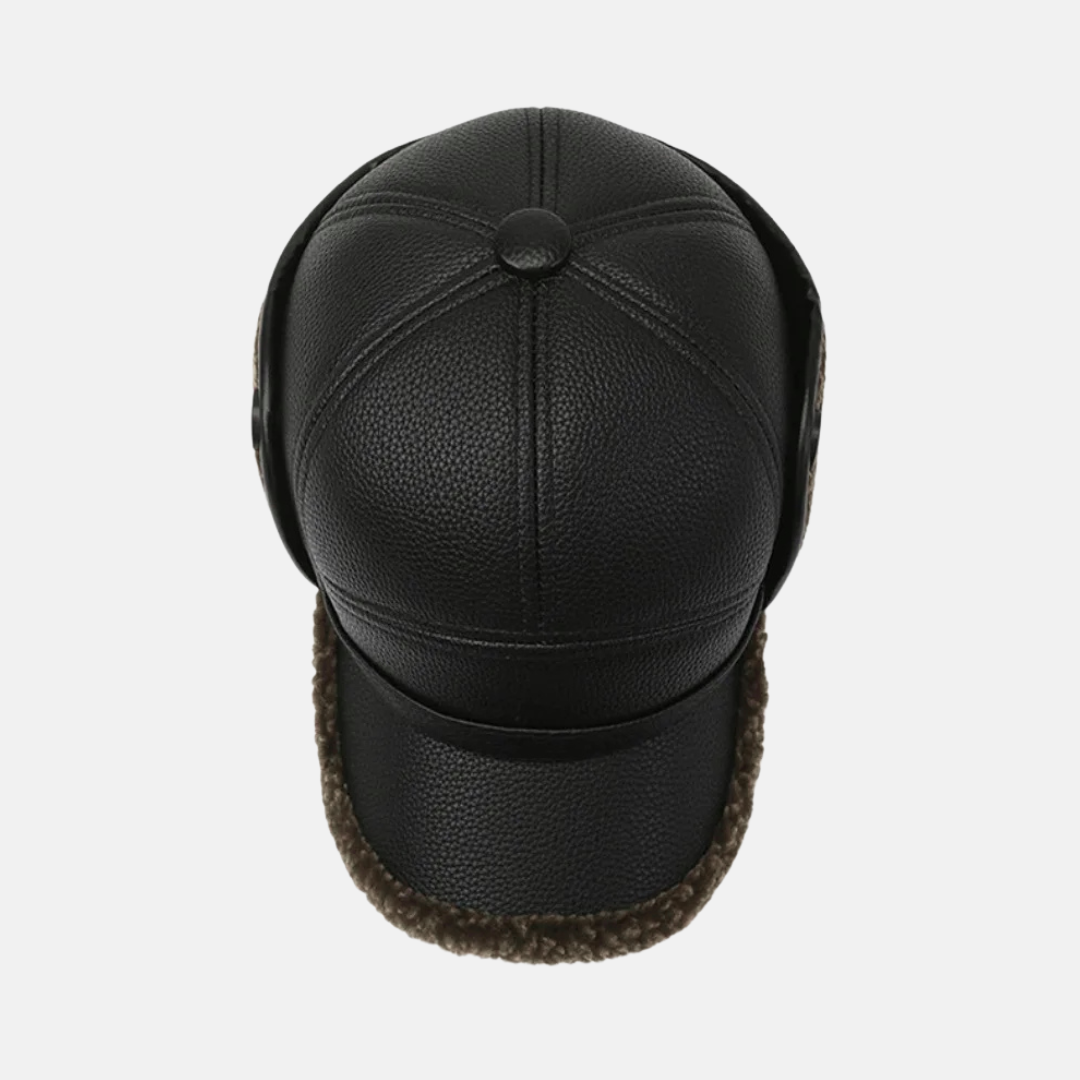 Harrison Faux Leather Structured Baseball Cap | Ear Flaps Fleece Trim Baseball Cap