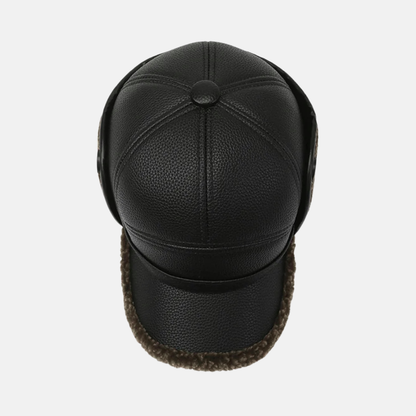 Harrison Faux Leather Structured Baseball Cap | Ear Flaps Fleece Trim Baseball Cap