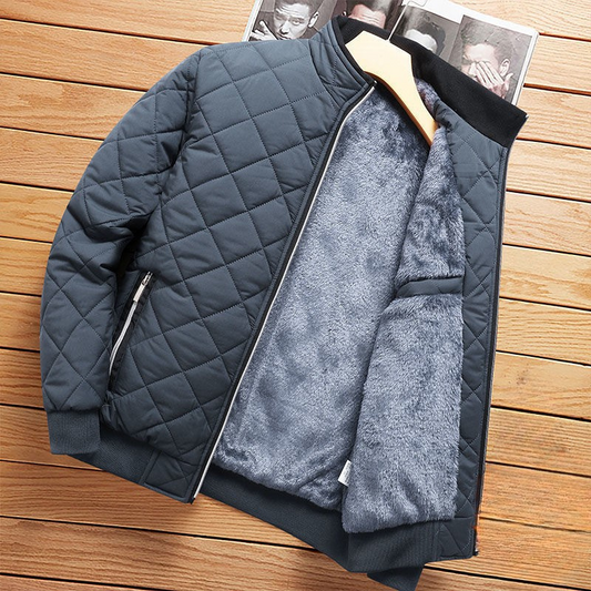 Men's Bomber Jacket - Quilted Design - Ribbed Trim & Zipper Closure - Comfortable & Warm