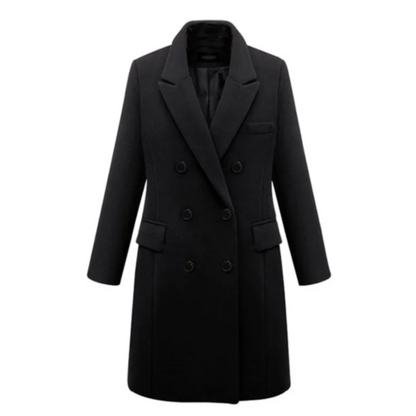 Women's Long Coat – Tailored Fit – Wool Blend – Double Breasted – Classic Lapel