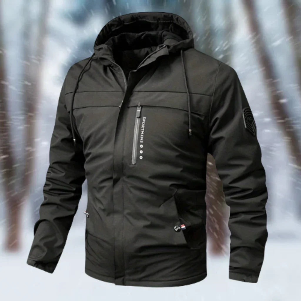 Men's Jacket with Hood – Waterproof – Slim Fit – Zipper and Multiple Pockets
