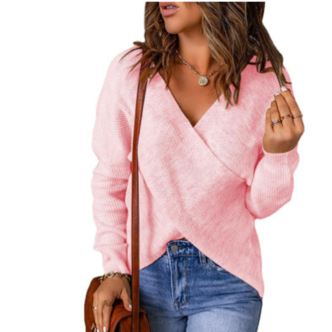 Women's Sweater – Relaxed Fit – Cross-Front Knit – Long Sleeves Casual