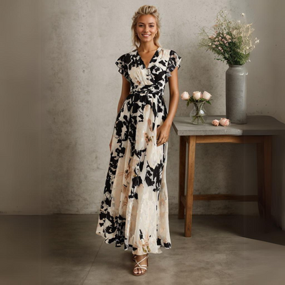 Women's Maxi Dress – Elegant Cut – Woven in Light Material – Short Sleeve – Party Ready