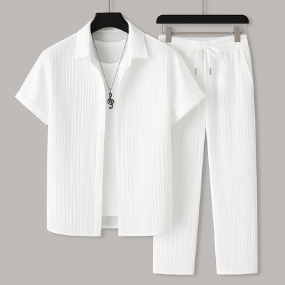 Men's Set – Relaxed Fit – Short-Sleeved Shirt – Drawstring Pants – Breathable Design