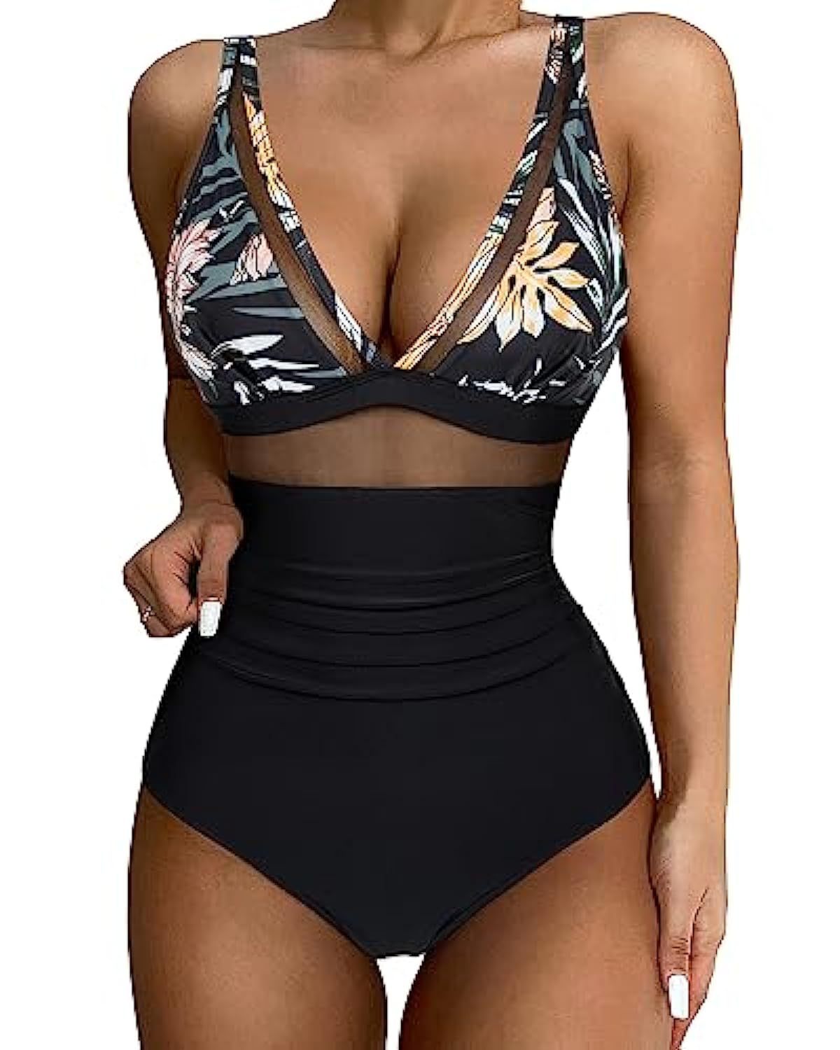 Swimsuit for Women – Tailored Fit – Deep V-Neck – Mesh and High Leg Cut