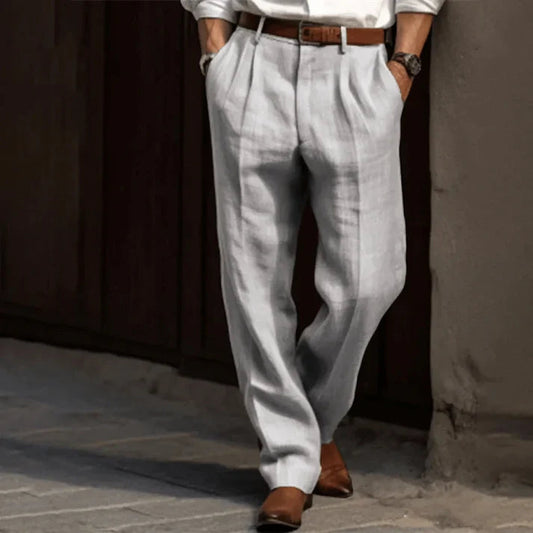 Men's Trousers - Lightweight Fabric - Pleated Waist - Straight Fit - Formal & Smart Casual
