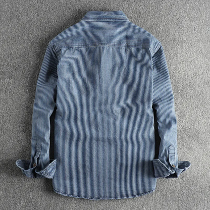 Herre Denimjakke - Klassisk Knaplukning - Stribet Design - Casual og Slidstærk