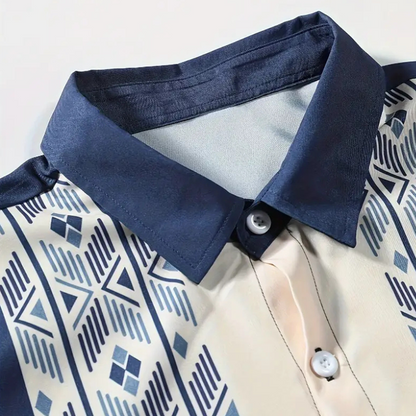 Herre Skjorte - Kortærmet Button-up - Afslappet Pasform - Geometrisk Mønster