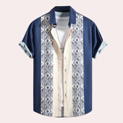 Herre Skjorte - Kortærmet Button-up - Afslappet Pasform - Geometrisk Mønster
