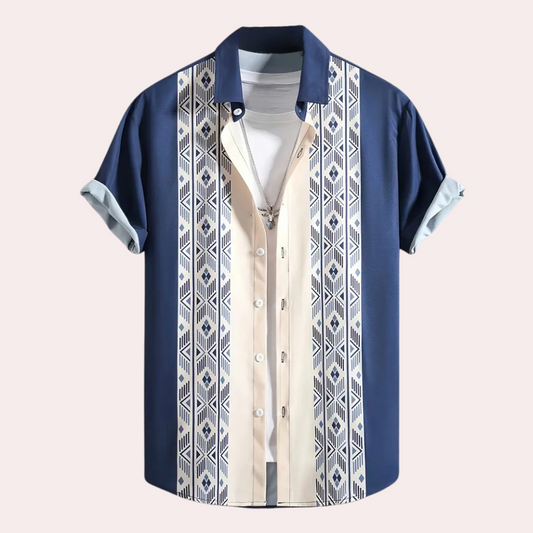 Men's Shirt - Short-Sleeved Button-up - Relaxed Fit - Geometric Pattern