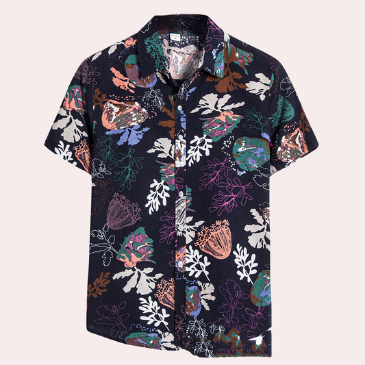 Men's Short-Sleeved Shirt - Breathable Cotton - Regular Fit - Classic Collar - Floral Pattern
