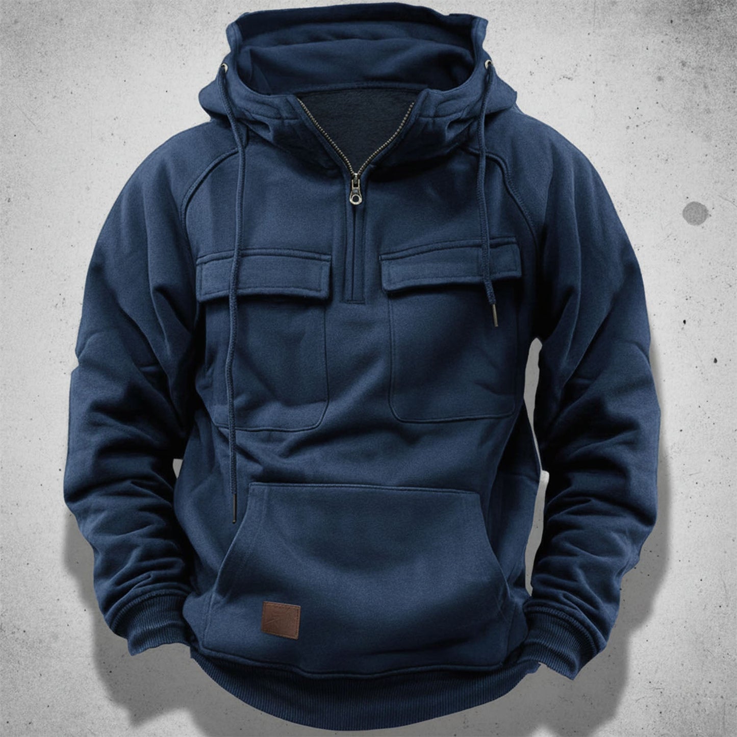 Adam Relaxed Fit Quarter-Zip Hoodie | Flap Pockets Kangaroo Pocket Hoodie
