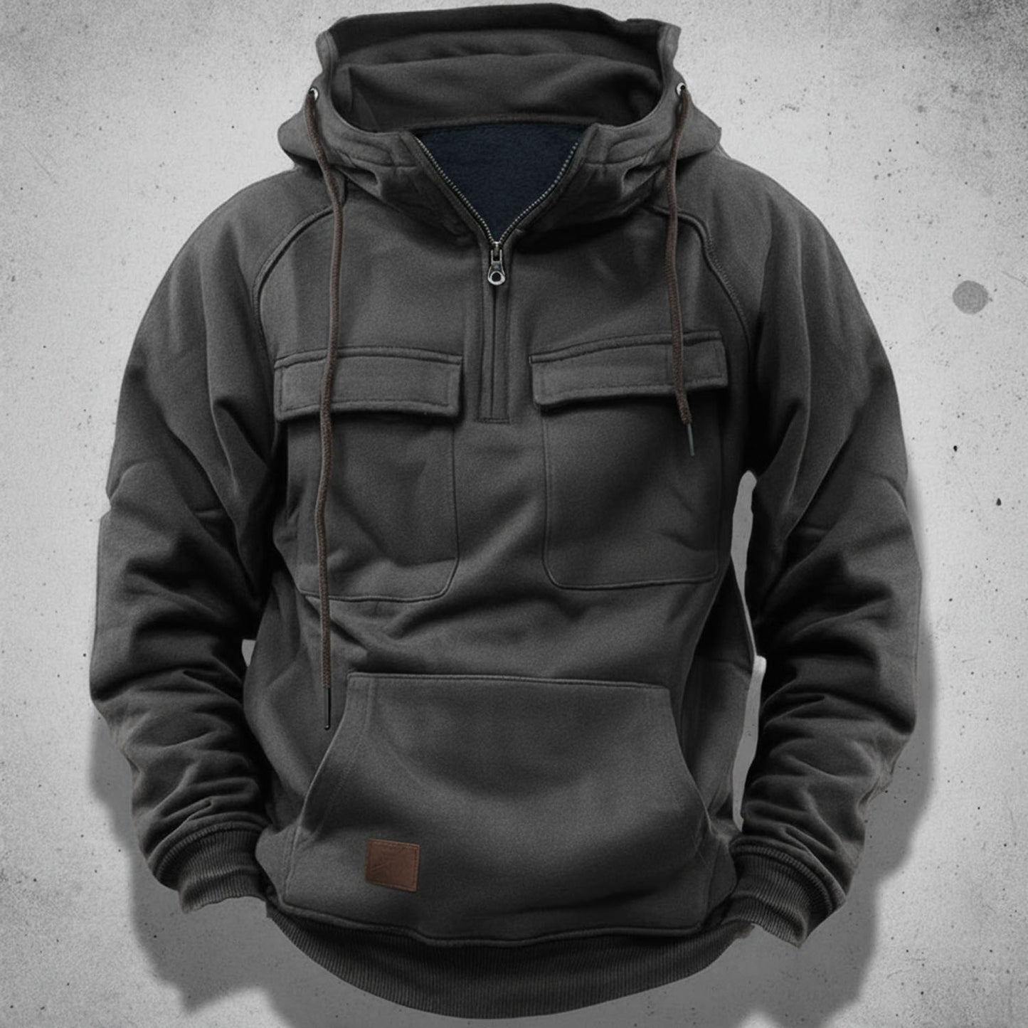 Adam Relaxed Fit Quarter-Zip Hoodie | Flap Pockets Kangaroo Pocket Hoodie