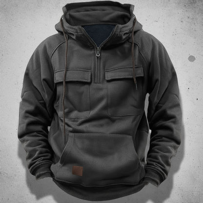 Adam Relaxed Fit Quarter-Zip Hoodie | Flap Pockets Kangaroo Pocket Hoodie