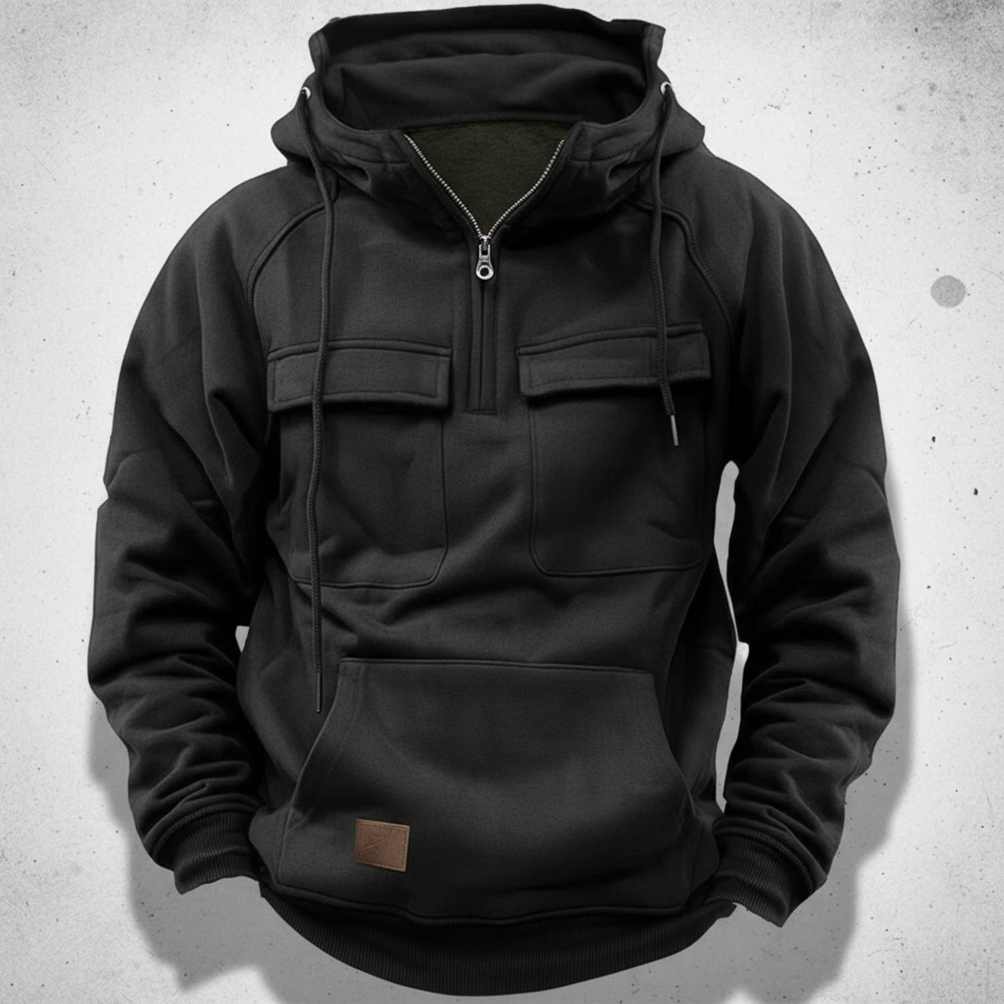 Adam Relaxed Fit Quarter-Zip Hoodie | Flap Pockets Kangaroo Pocket Hoodie
