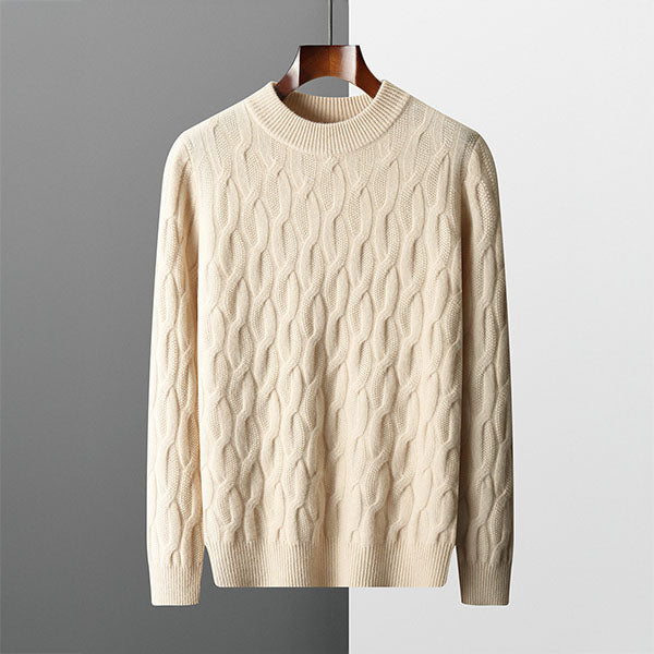 Joshua Textured Cable Knit Mock Neck Sweater | Ribbed Long Sleeve Sweater