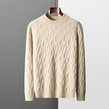 Joshua Textured Cable Knit Mock Neck Sweater | Ribbed Long Sleeve Sweater
