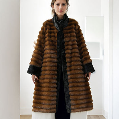 Isla Relaxed Fit Coat | Stand Collar Banded Fur Trim Coat