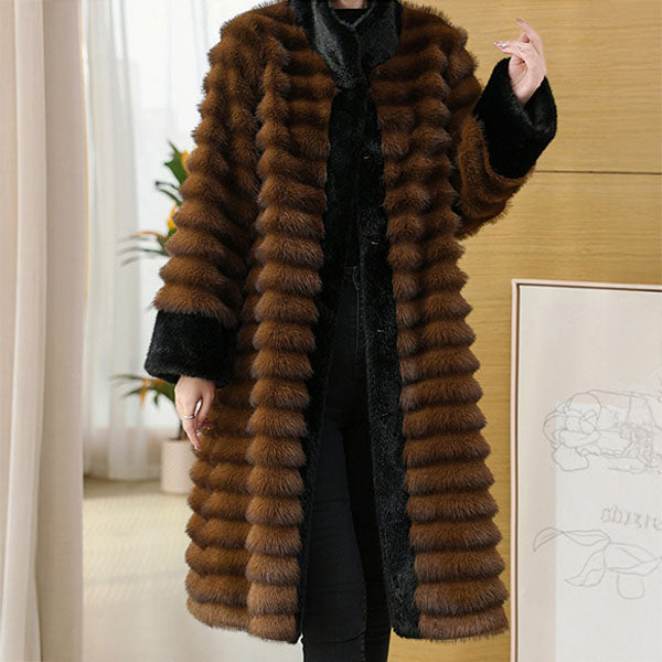 Isla Relaxed Fit Coat | Stand Collar Banded Fur Trim Coat