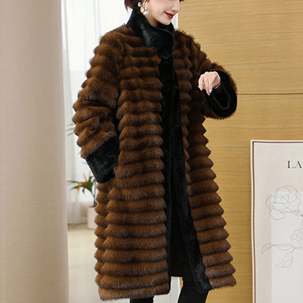 Isla Relaxed Fit Coat | Stand Collar Banded Fur Trim Coat