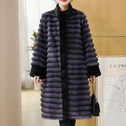 Isla Relaxed Fit Coat | Stand Collar Banded Fur Trim Coat