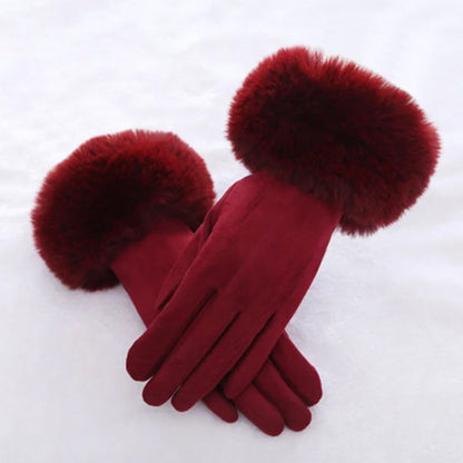 Isla Fur Trim Fitted Winter Gloves | Solid Wrist-Length Winter Gloves