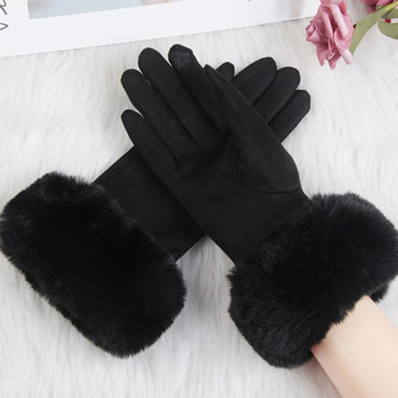 Isla Fur Trim Fitted Winter Gloves | Solid Wrist-Length Winter Gloves