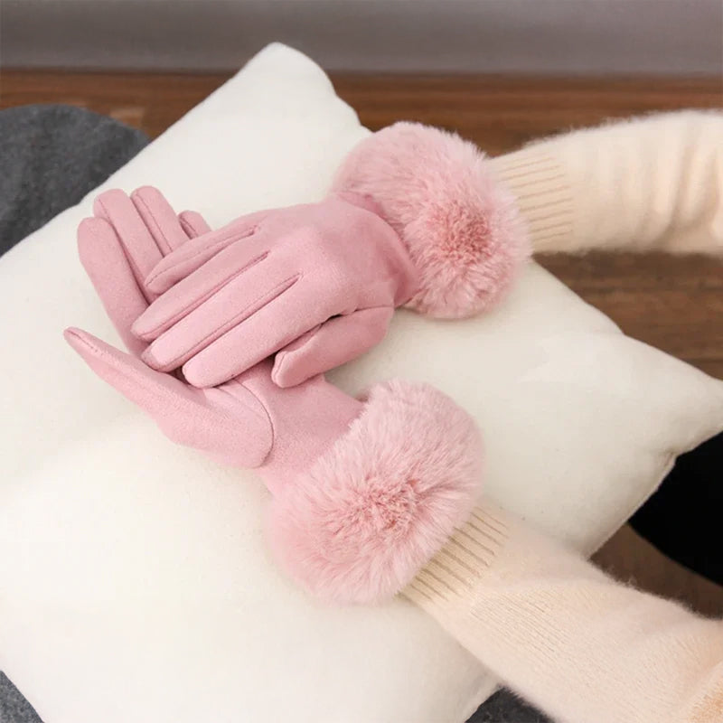 Isla Fur Trim Fitted Winter Gloves | Solid Wrist-Length Winter Gloves