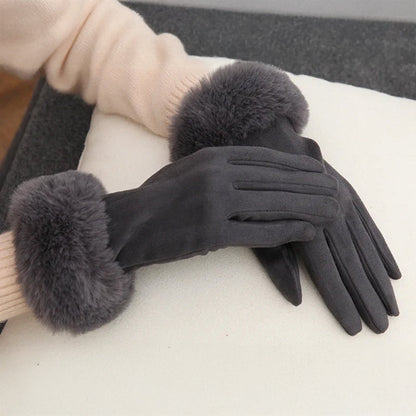 Isla Fur Trim Fitted Winter Gloves | Solid Wrist-Length Winter Gloves